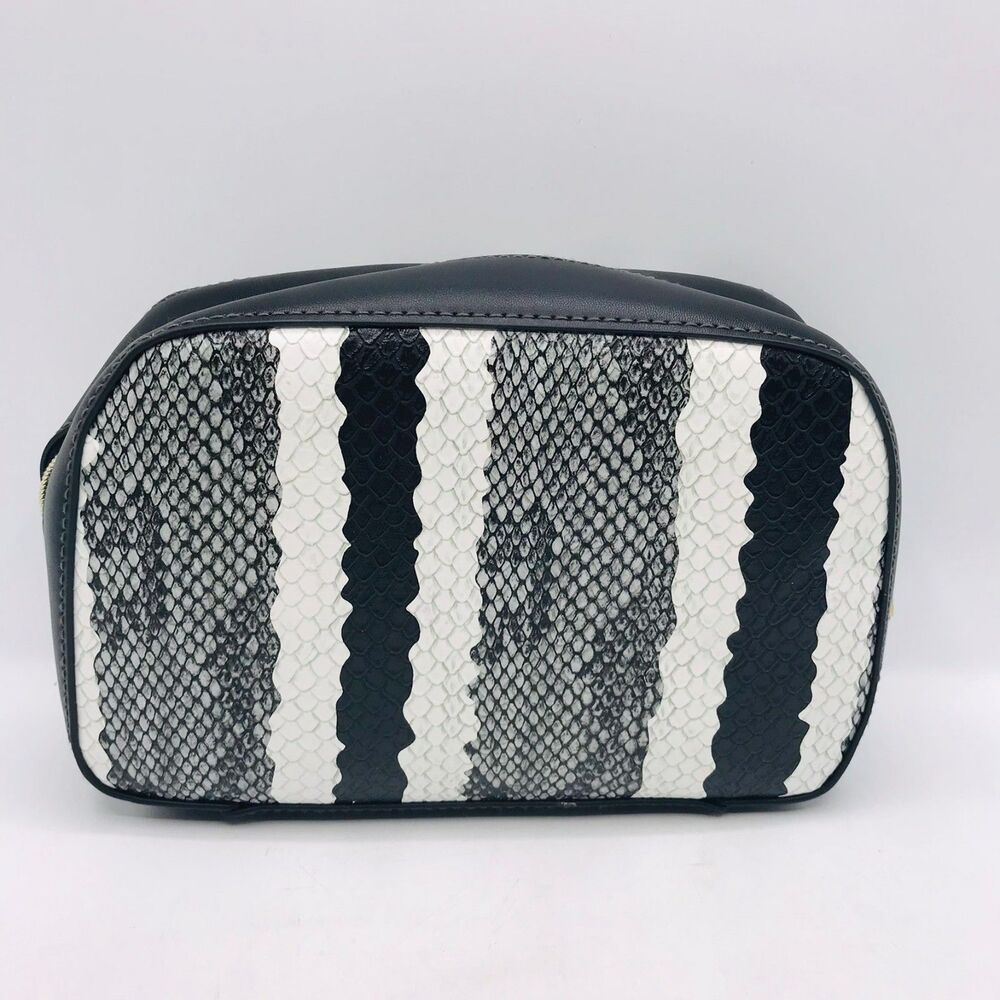 Estee Lauder Cosmetic Bag Faux Snakeskin Black White Zippered 9"x7"x3"